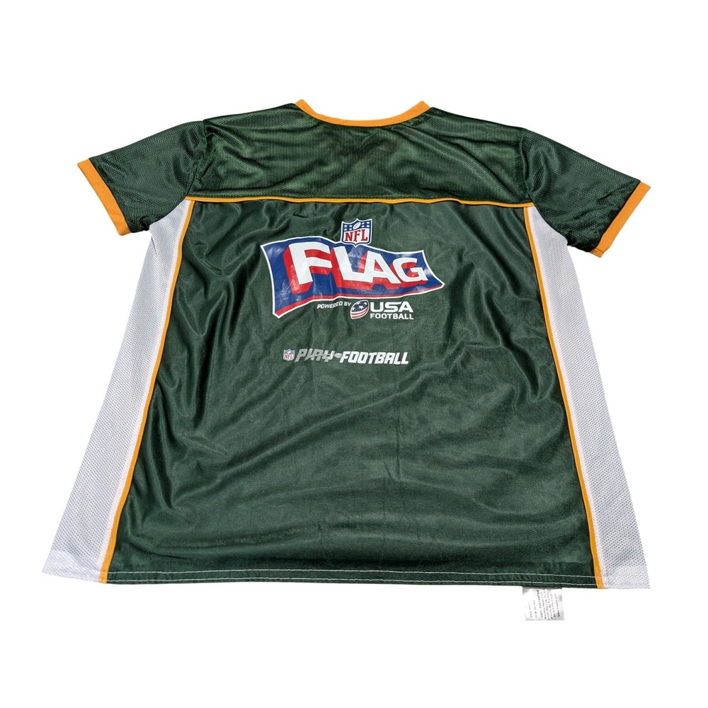 BDA NFL Flag Football Jersey Mens Large Green Packers Mesh V-Neck Team Graphic